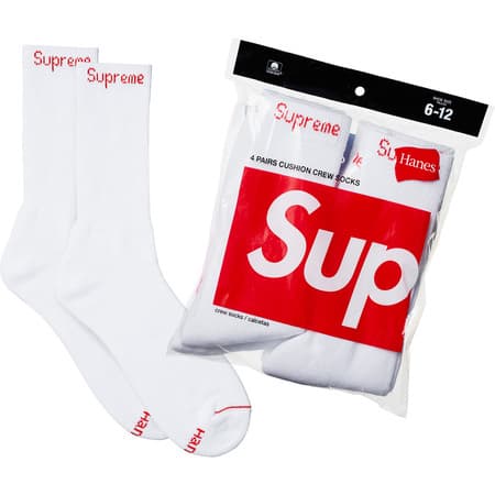 Supreme Hanes Crew Socks (4 Pack) White (FW20)