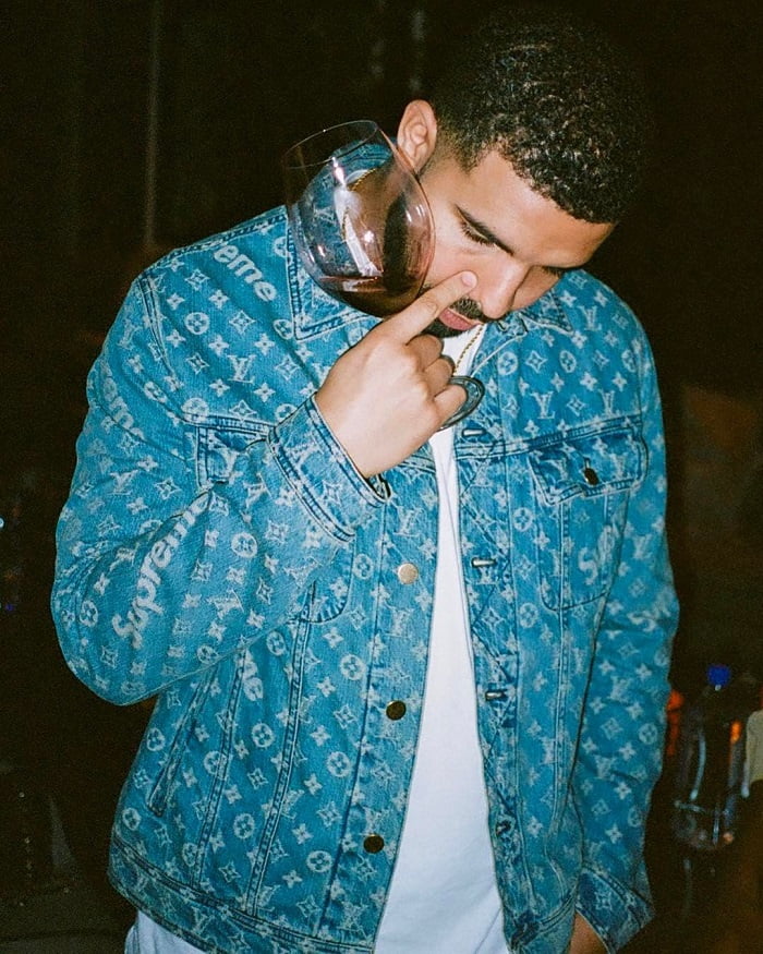 Drake in Louis Vuitton x Supreme Look