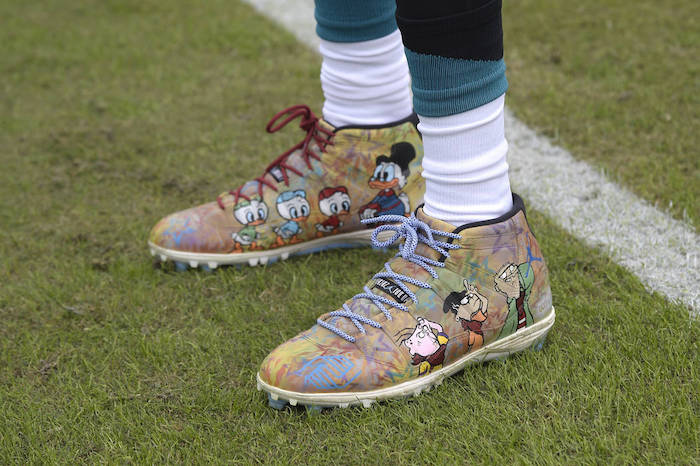 OBJ wearing custom Bape cleats in today's game